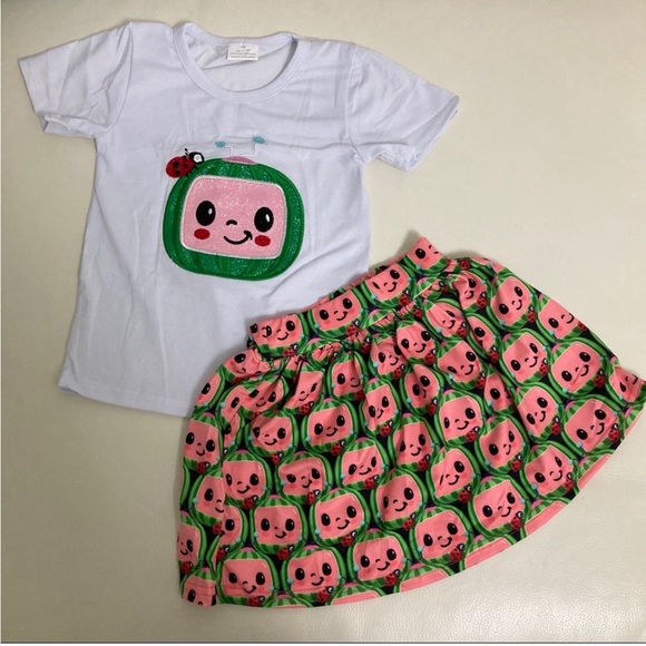 Other - Sparkly Boutique Cocomelon cute skirt top set